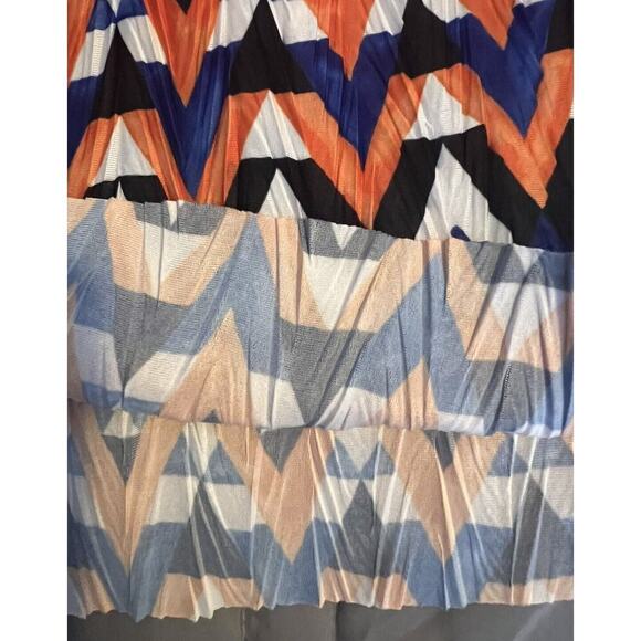 ZARA Wrap Dress Women’s Sz Small Oversized Blue Orange Geo Print Sheath Modern - Picture 4 of 6